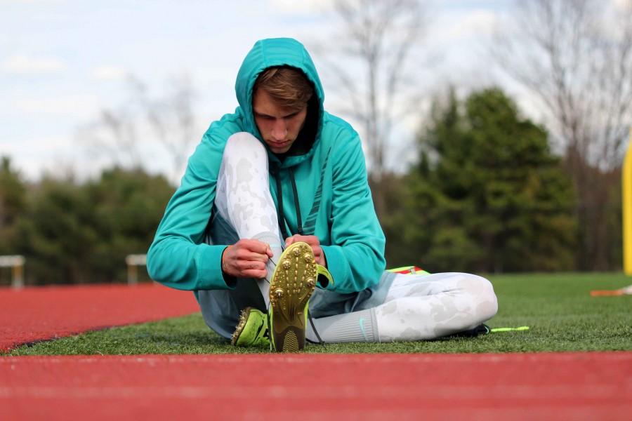 Lacing up: Casey has been putting on his track spikes since middle school. "My parents got me started when i was young," Casey said. "It has been in the family for so long so i decided to carry it on."
