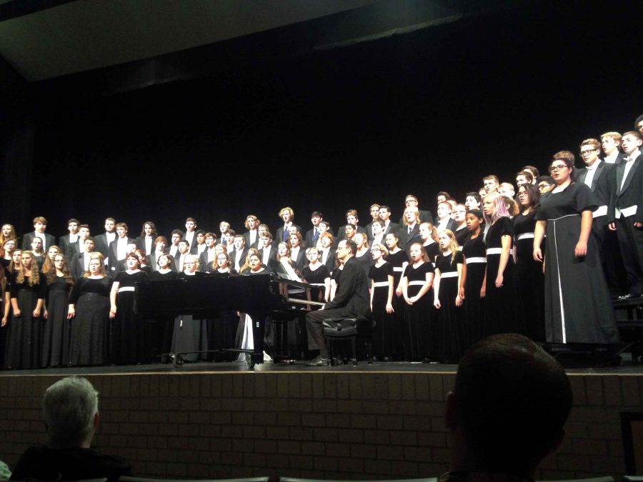 The Chamber Choir sings the GHHS School Song. Each choir held a concert in the Performing Arts Center on Oct. 17, mixing medleys like Lean on Me and Prayer of Children. 