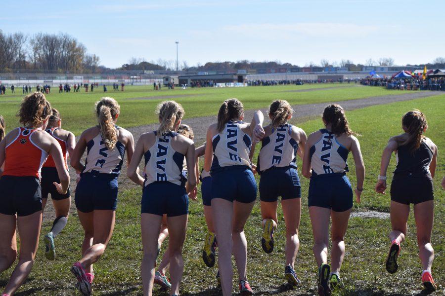 The Grand Haven girls cross country team is sent off during the state meet last weekend. The girls finished in 12th place.