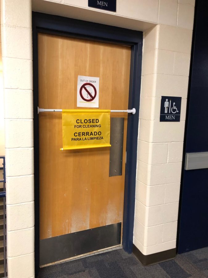 Pictured is the pod five restroom that has been closed for several weeks due to these incidences. Directly below, on the first floor, is the pod one restroom that is the only one open during instructional time. 