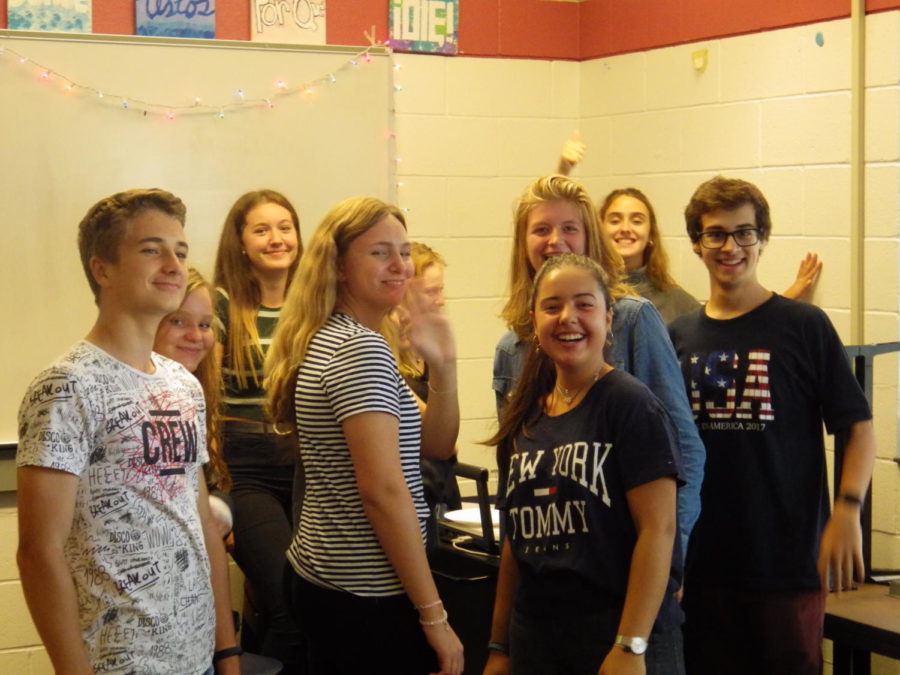Members of the Ambassador Club met in Ms. Hambergs classroom for a luncheon. The purpose of the lunch was to acquaint exchange students with the new school environment. 