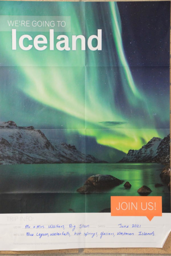This is the poster for the trip to Iceland in June of 2021. The poster includes who is involved and what parts of Iceland will be visited.