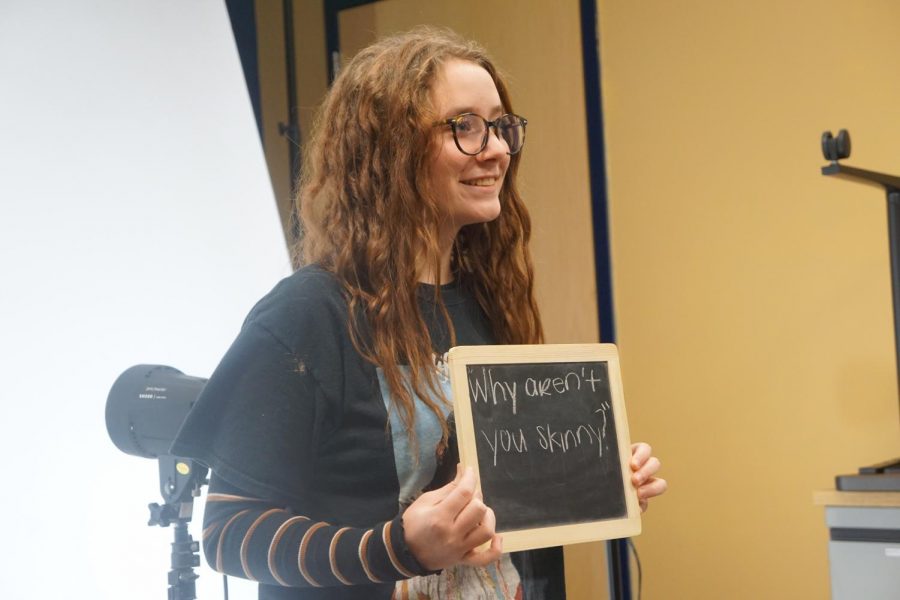 Sophomore Grace Compagner poses for her photo. I would hope this would have people realize that we have way more impact on others than you would think, senior Kammi Jarvis said.