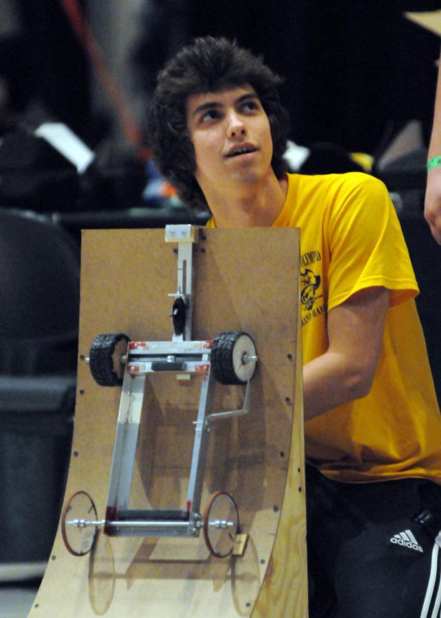 GOING, GOING, GONE: Ethan McMillan competes in the Gravity Vehicle event at 2013 Nationals.