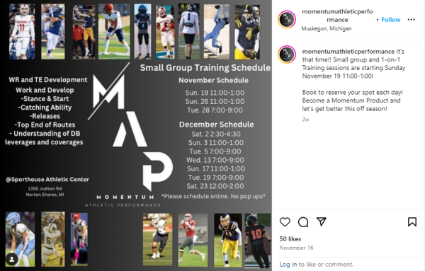 Nate Carson is a personal training coach for football players around the area, and the founder of Momentum Athletic Performance. Carson is welcoming all athletes interested in small group or 1-on-1 training sessions.

Courtesy of Momentum Athletics Performances Instagram page.