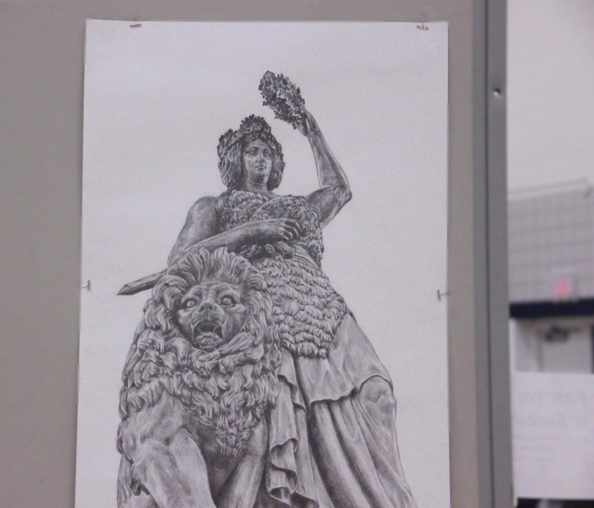 Senior+Clara+Squio+De+Cezaros+drawing+of+the+Bavaria+Statue+proved+to+be+a+favorite+by+students+and+teachers+alike.+With+just+a+graphite+pencil+she+created+this+fan+favorite%2C+working+hours+at+a+time+until+completion.+