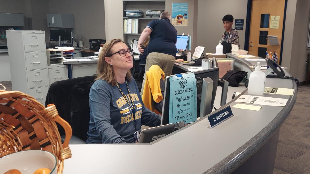 Tiffany VanVelzen familiarizes herself with the College Board system. She is the newest testing coordinator at Grand Haven High School.