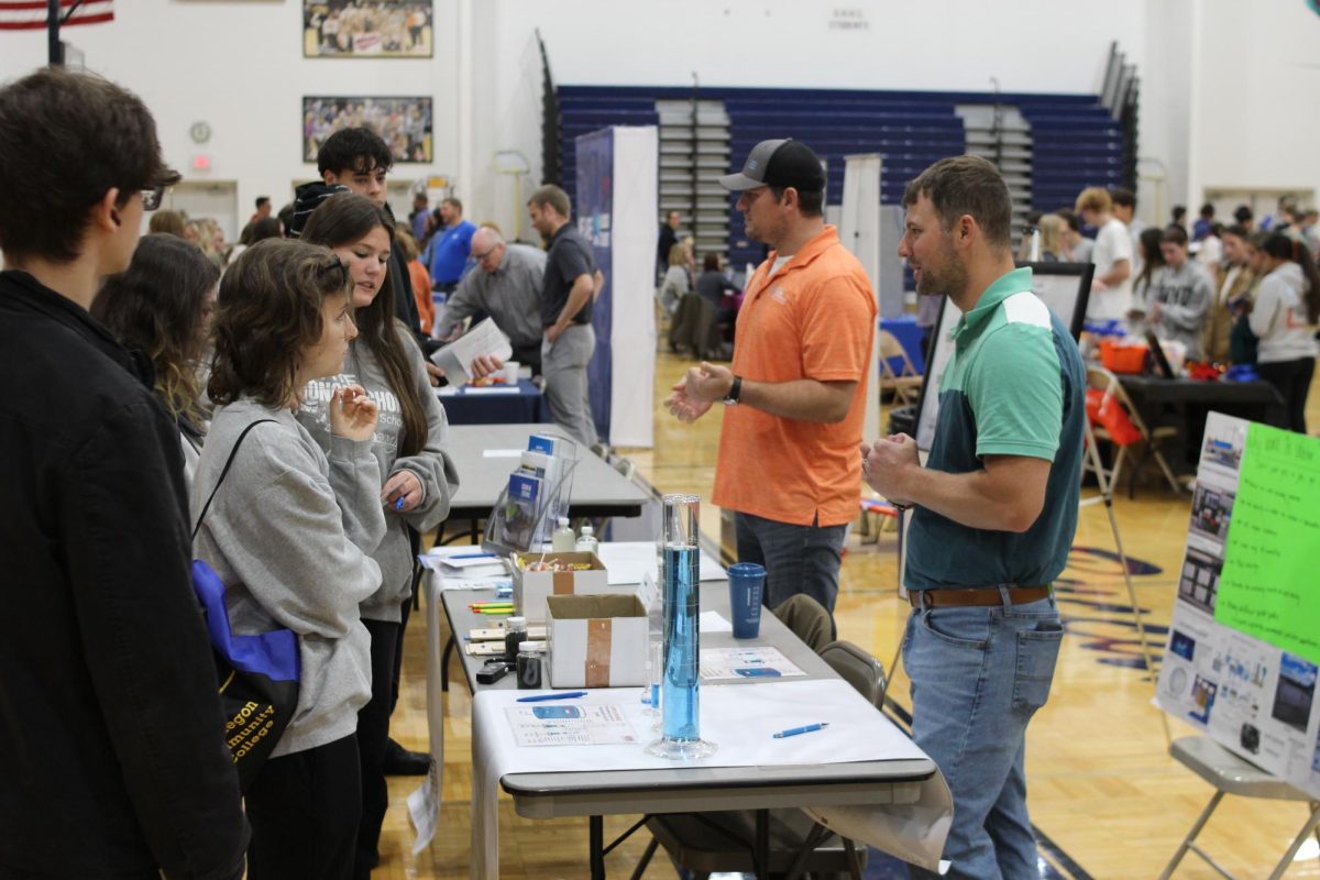 Students speak with representatives from the Grand Haven-Spring Lake Wastewater Treatment Plant during Tuesdays Boomerang event. Boomerang is an way for students in the junior and senior classes to learn about the job opportunities that exist within Ottawa County as part of #DoYouHaveAPlan? Week.