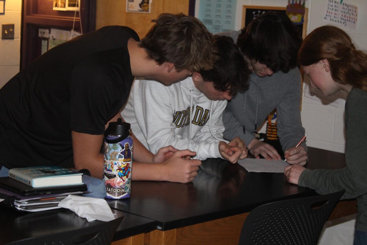 A group of students participating in a derby for Honors Biology. The race took place in Steffanie Portenga's third hour.