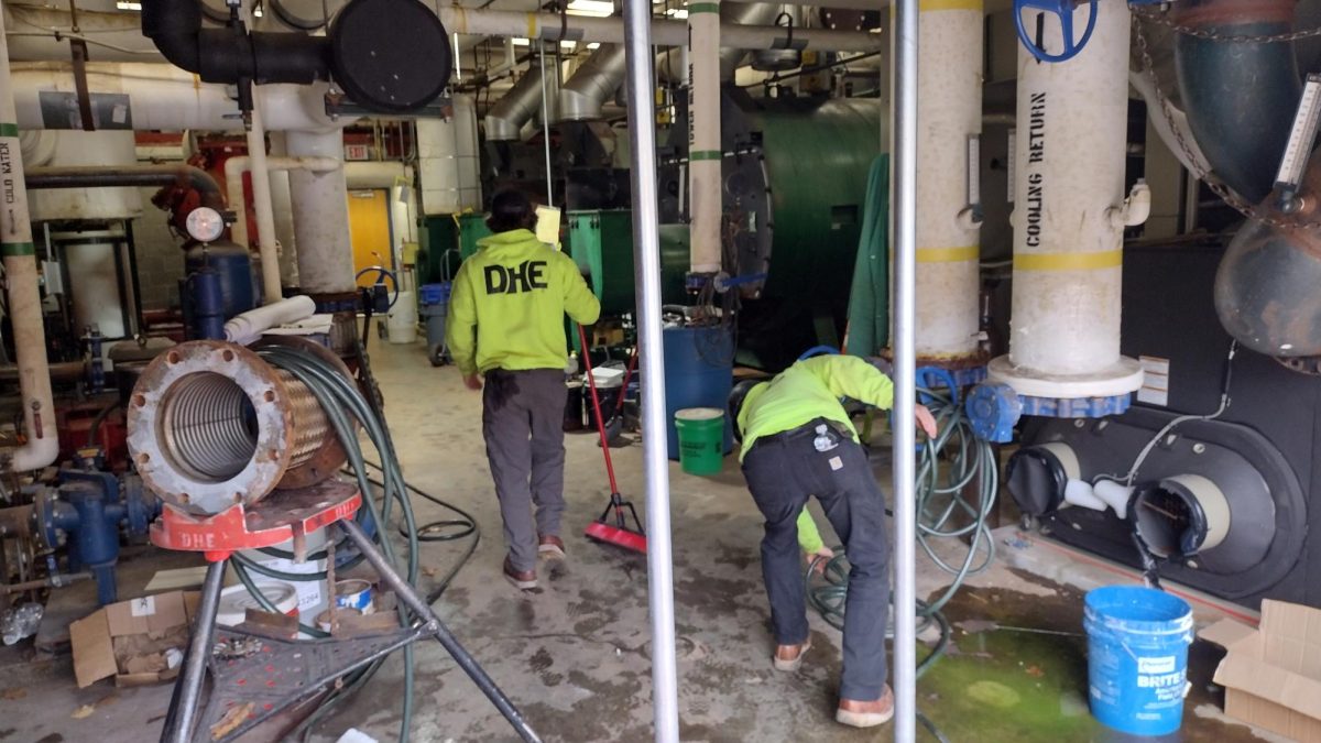 Contractors from DHE Plumbing work to repair the boiler at GHHS. Following the pipe burst on Oct. 9, the boiler and HVAC systems have been in need of repairs.